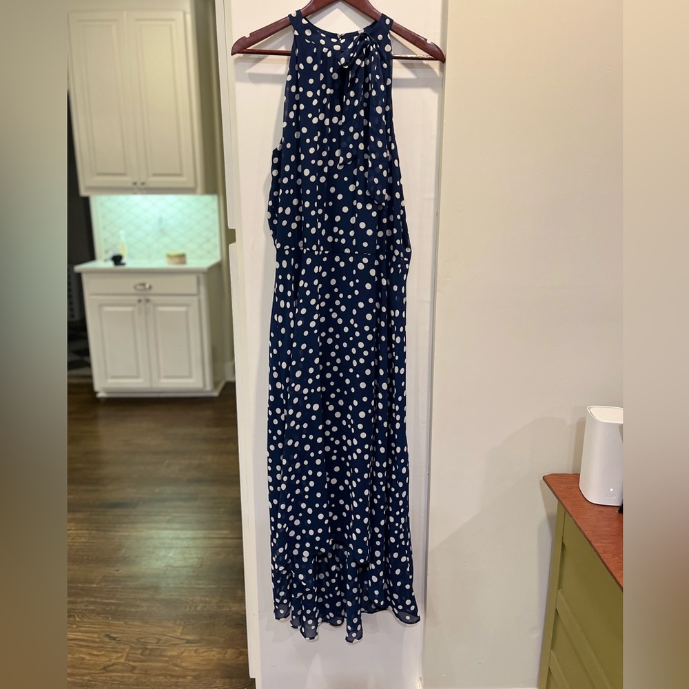 NWT Tahari Blue and White Halter Maxi Sundress